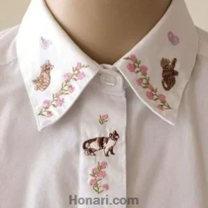 طرح گلدوزی روی لباس سفید ساده