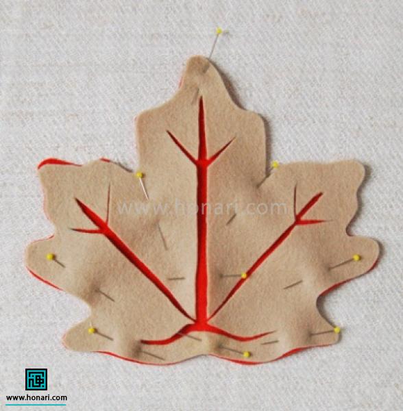 سپس برگ کاراÙ
ÙÛ Ø±ÙÚ¯ را بر رÙÛ Ø¨Ø±Ú¯ ÙØ±Ù
ز ÙØ±Ø§Ø± Ù
ÛØ¯ÙÛÙ
 ٠با Ø³ÙØ²Ù ت٠گرد آ٠را ثابت Ù
ÛÚ©ÙÛÙ