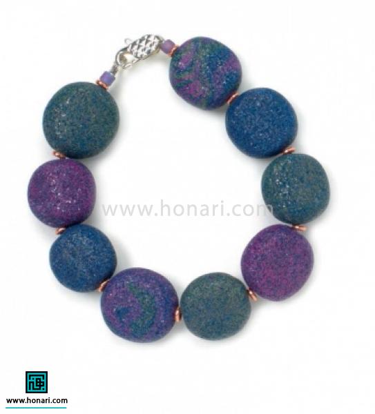 دستبند با مهره های خمیری-مرحله 8 با استفاده از نخ دستبند و قفل کوچکی به این صورت مهره ها رو کنار هم قرار میدیم و دستبند آماده میشه. با سایر آموزش های ساخت عروسک خمیری با ما باشید