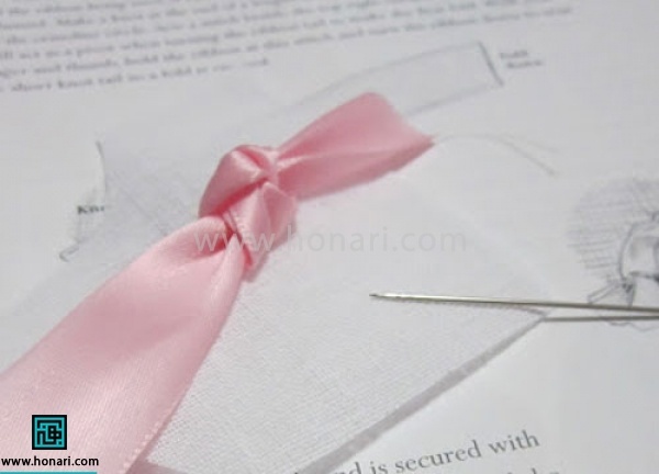 هر نوع روبانی را که دوست دارید انتخاب کنید. 5 تا 7 سانت از روبان بالا امده و یک گره معمولی که نه شل باشد و نه خیلی محکم
