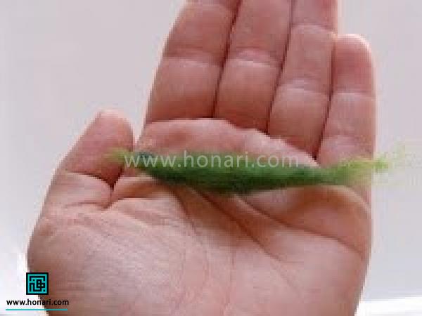 برای درست کردن ساقه کمی الیاف سبز برداشته بین دو دست رول کرده 