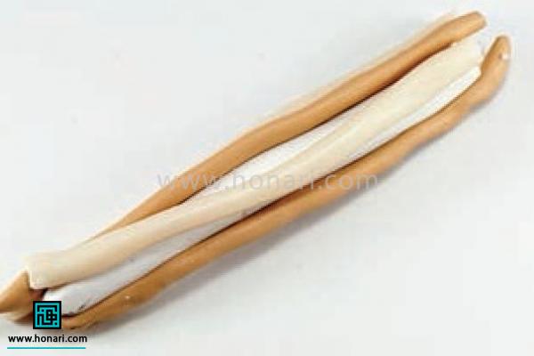 در این پروژه ساخت پیکسلپرنده بانمای استخوان مصنوعی با استفاده از خمیر فیمو آموزش داده شده است. ابتدا دو نوار استوانه ای از خمیر سفید رنگ و دو نوار استوانه ای از خمیر قهوه ای روشن می سازیم و به همان صورت استوانه ای طوری ورزشانمی دهیم که به هم بچسبند. 