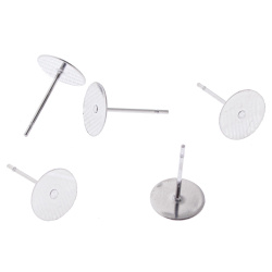 میخ گوشواره استیل نقره ای ته تخت 8mm