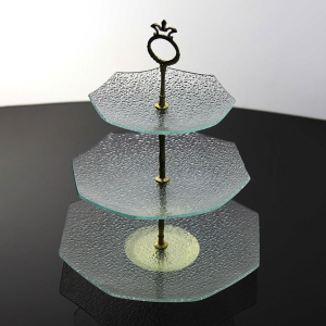 ظرف شیشه ای شیرینی خوری کد 176 هشت گوش سه طبقه مشجر 